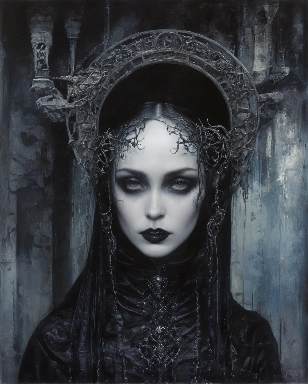(Masterpiece, best quality), (lo Gothic), Dream Catcher, Vampir, (HG giger, Art by Hermann Nitsch, Beksinski, Dariusz Zawadzki, giger, zdzislaw beksinski)