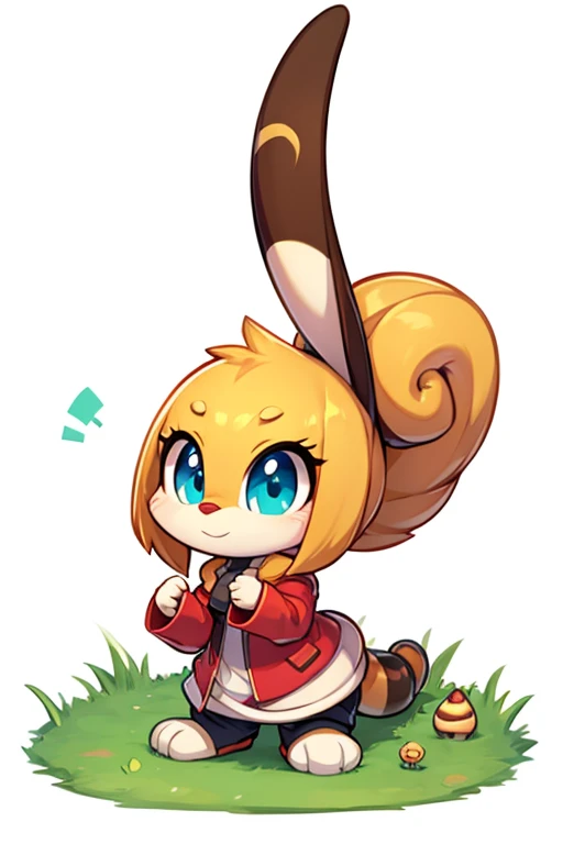 masterpiece, best quality, flareon, chibi, 1girl, white outline, young woman, white sleeves, deteriorating, autumn, legs crossed, <lora:WindWakerLora-40:0.8>
