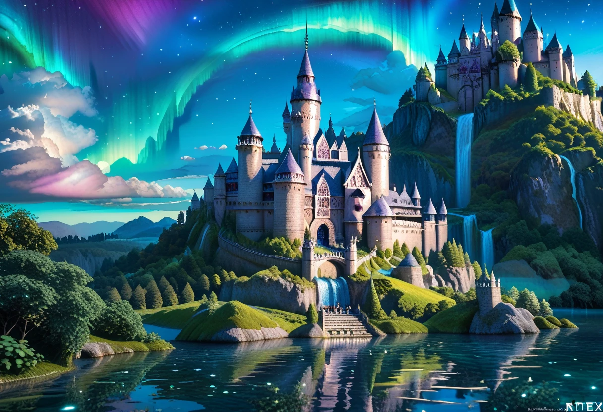 score_9, score_8_up, score_7_up, 3d, (Scenic Background, View of a island floating in the sky with water flowing off the side of the island, a large Medieval Castle at the center of the island, aurora and stars fill the night sky: 1.3), extremely detailed, ray tracing, RTX, high saturation, high contrast, photon mapping, (sharp image), (best quality), (detailed background), (intricate details), (Dynamic Pose: 1.3), (lowkeylights_v2), (Dark), (Low-Key)
