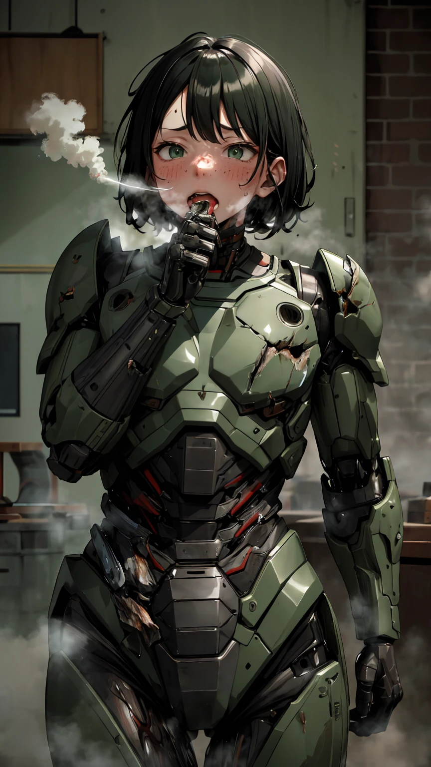 ,   several people having fun with each other while having very detailed  ,   Graveyard Details   ,  High image quality , 最 High image quality ,   kampala, 1080P 、  Smoke from the Wound が出ている  　green armor、 wrecked war machine steam comes out of the whole body  、cute((全身のSerious damage))(   injured woman in robot suit ...)  Smoke from the Wound が出ている  )   Black Hair Freckles 、  shorthair 　  wet hair  、 Open Your Mouth 、(  steam from the body  が上がる)Sweaty face　Serious damage、、saliva dripping from the mouth、 elementary school girl　(  Steam is Coming Out of Your Face  ) ((  steam from the body  ))   seen with the naked eye  　saliva　 Smoke from the Wound 　Overall tattered armor 