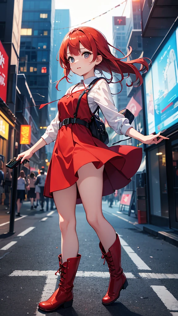 girl in a short fluffy mini skirt in knee-length stockings, red-gray hair,Twin Tail, full height, 3D wallpaper. girl in a short skirt in knee-length stockings, red-black hair,Twin Tail, full height, 3D wallpaper.