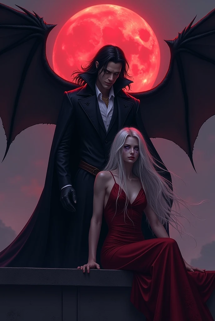 (masterpiece, top quality, best quality, official art, beautiful and aesthetic:1.2), extreme detailed, (fractal art), (black and white:1.5), (a vampire girl biting a neck of angel man in all black:1.5), (embracing), (tragic), large angel wings, dynamic angel, long hair flowing, occult, (oil painting), gloomy, holy, black background, side view