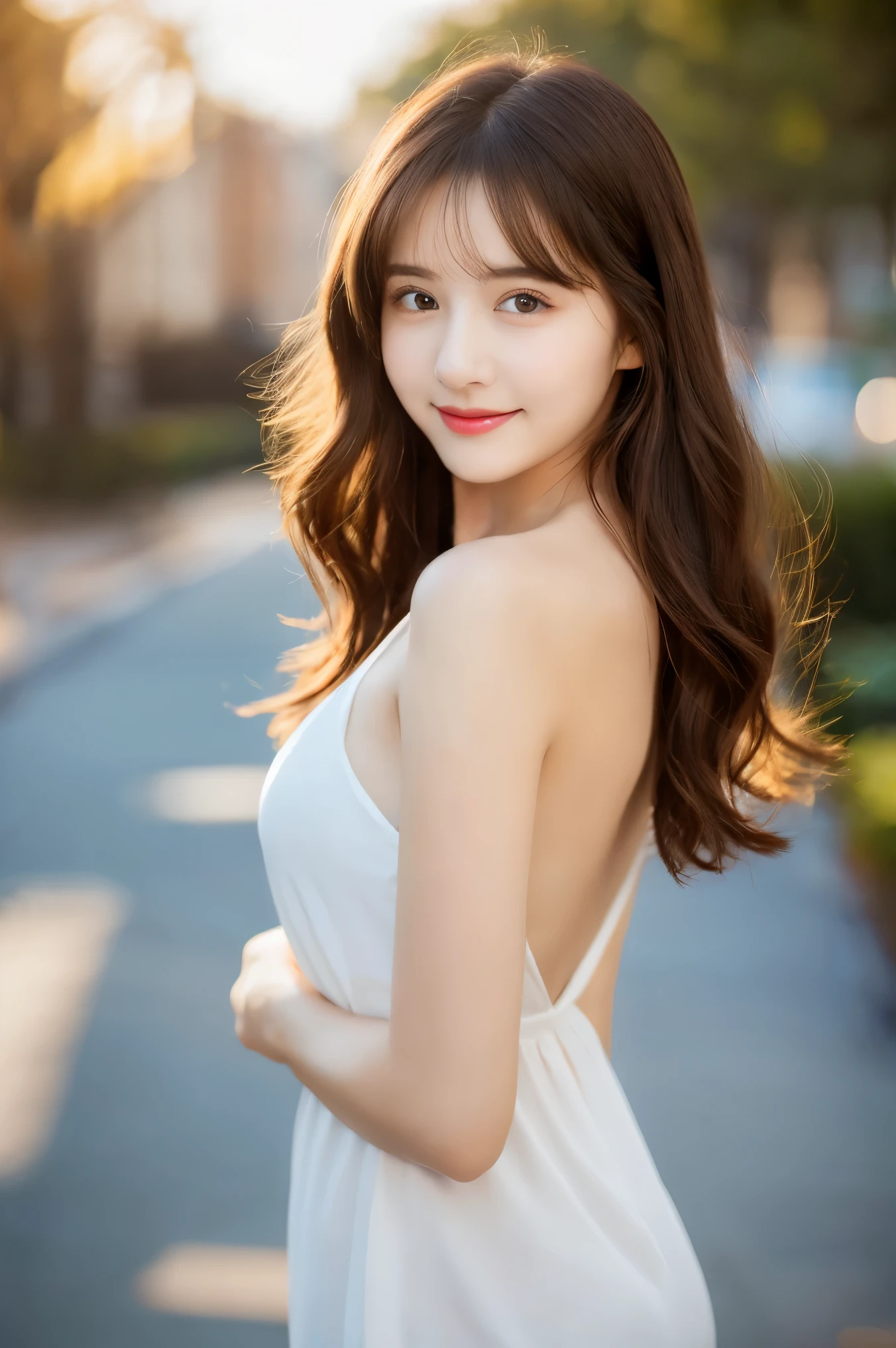 Surrealism , (Realism:1.4), 【8k, 最 high resolution , (Masterpiece), Height Detail , professional lighting, Photon Image , warm color background , Best Quality , Refined face, 25 years old beautiful woman , physics-based rendering, Gradient black hair ,desktop, Best Quality , illustration, Super Fine, fine details , high resolution , 8k wallpaper, Perfect Dynamic Composition , Beautiful delicate eyes , Completely naked,wavy hairstyle,Small 、 Natural color lipstick , bold sexy pose ,Smile,Harajuku、 20 year old girl 、cute、 sexy photos looking at the lens , Super Realistic Original Photo,((((Full body photo))))
