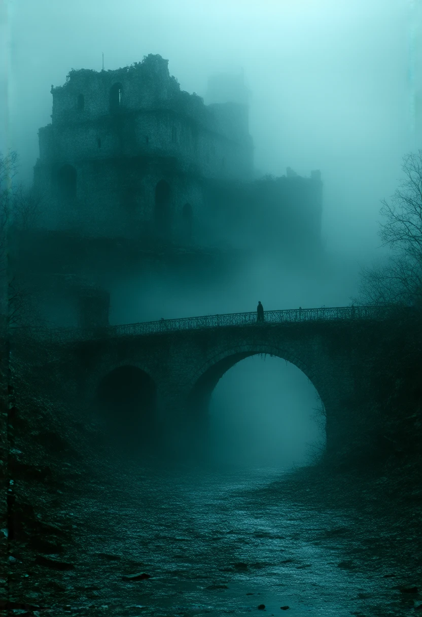 Ancient Bridge in the Fog, Abandoned hospital, female nurse zombie in the fog, Come running here,