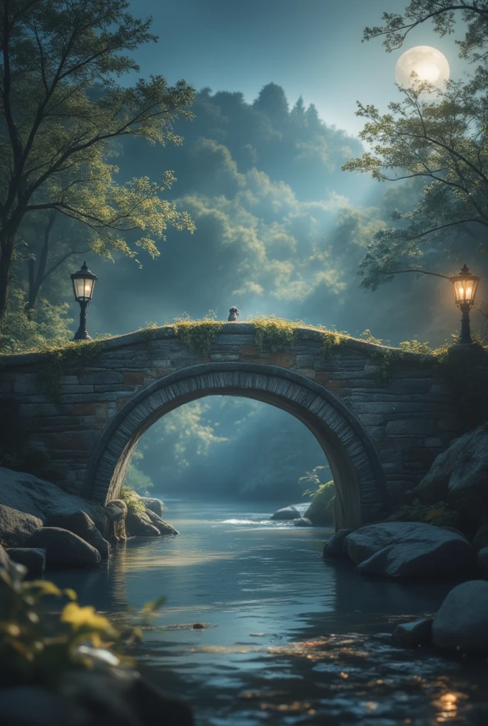 Ancient Bridge in the Fog，, in the dark，night，,in conclusion,photography