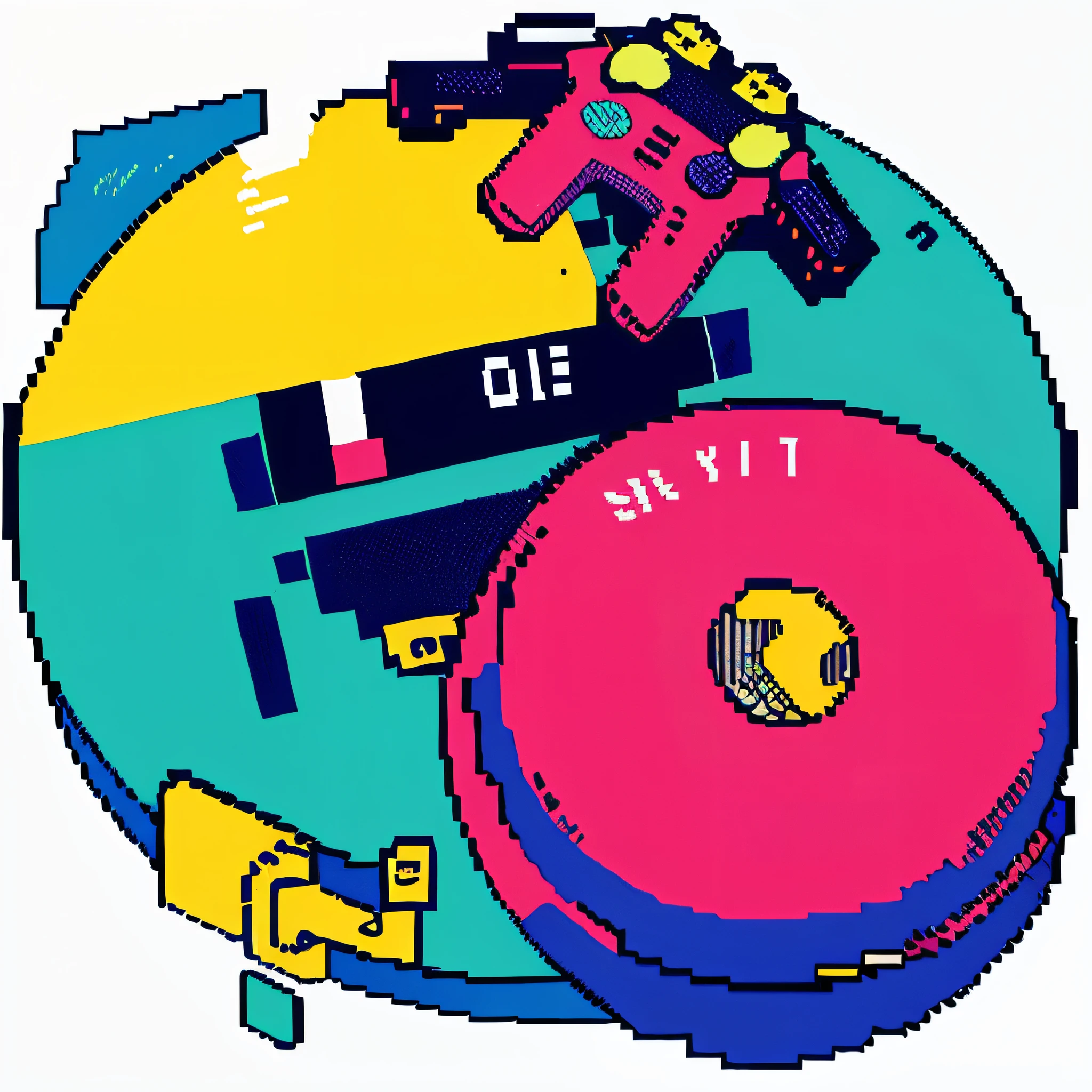 (Super detailed, Ultra High Definition, detailed background),((2D)),(( pixel art)),(( colorful )),((Floating  pixel  colorful  Water))), controller,Alone,CD jacket,break,Game