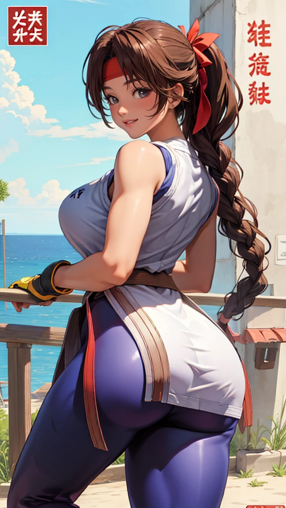 (masterpiece,  best quality,  high definition ,  8k wallpaper,  extremely detailed CG:1), high definition headband, Daugi,  spandex, Gloves,Rear view、Big Ass、 sexy、smile、 Big Breasts 