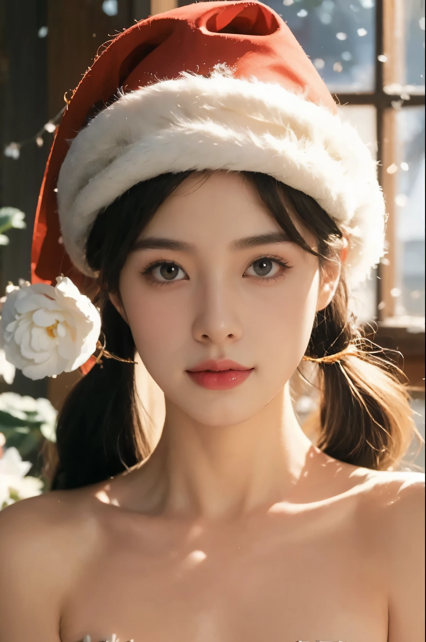 (Foto RAW:1.2), (fotorrealista), menina detalhada bonita, Very detailed eyes and face, belos olhos detalhados, tamanho de arquivo enorme, high resolution, Very detailed, best quality, [masutepiece:1.6], illustration, Very detailed, detalhes finos, best quality, Papel de parede 8K, Movie Lighting,Linda Branca de Neve, mulher de 18 anos , Tome um banho ao ar livre na neve, Neve cintilante, Powdered snow, snow particle, nudez, peito nu, Sem topo,  Olhos bonitos, longos cabelos negros ondulados, de pele branca, Tipo de corpo magro,peito pequeno, red bows,black headband, glossy expression, big apples, Peito menor