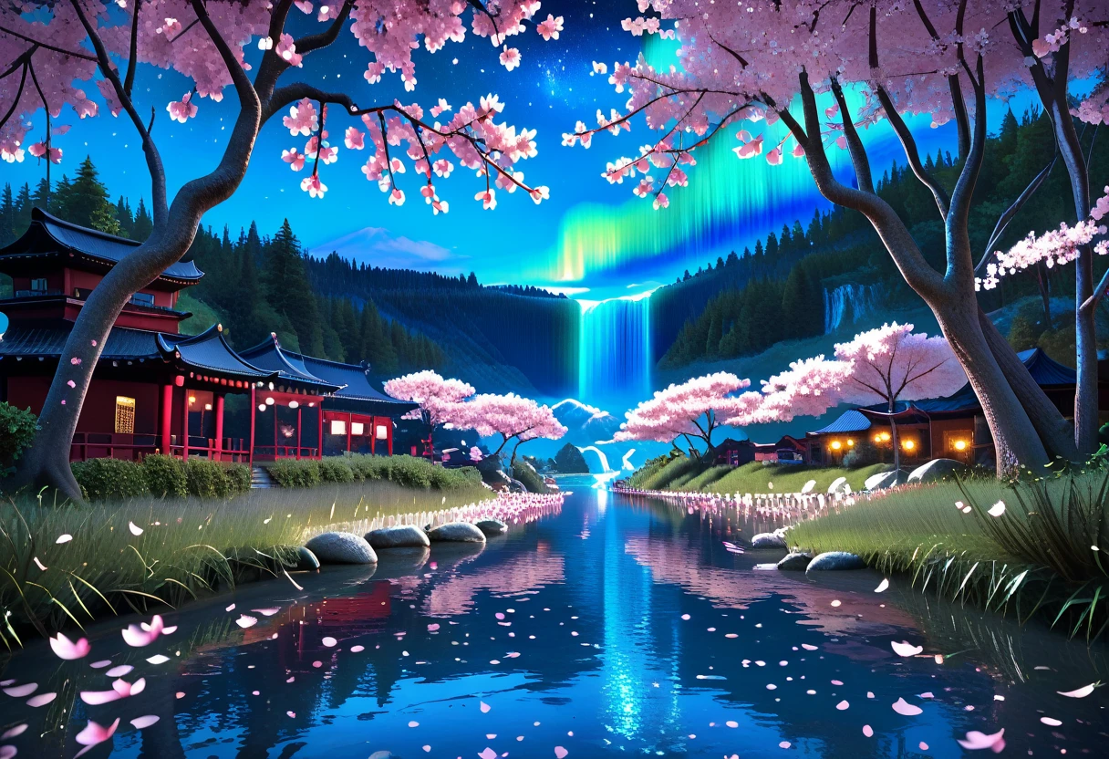 score_9, score_8_up, score_7_up, 3d, (Scenic Background, View of a Modern City, Surrounded by a lake, Cherry Blossom Trees, aurora and stars fill the night sky: 1.3), extremely detailed, ray tracing, RTX, high saturation, high contrast, photon mapping, (sharp image), (best quality), (detailed background), (intricate details), (lowkeylights_v2), (Dark), (Low-Key)
