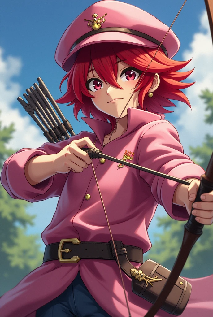 Pokkuru in HunterxHunter he's an archer and he's number 56 pink hat with red hair a bit rosy
