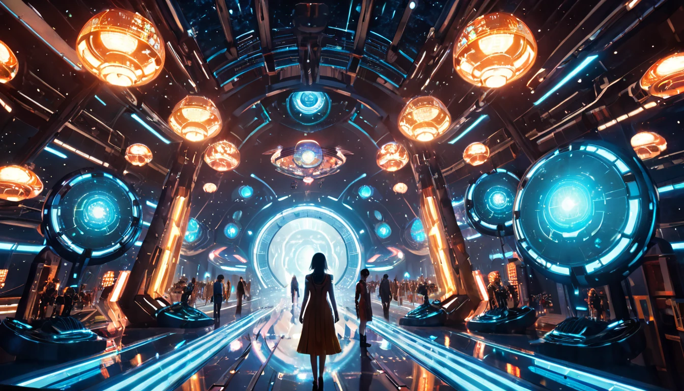 Fairy tale futuristic style sci-fi style (((Ultra-detailed, 8k, highres, masterpiece))),kkw-detailMe-v1.0,BossFight Diffusion,IBG,space-clony,space_style,Neonpunkai,BlueEnergyWorld,, futuristic, technological, space themes, advanced civilizations, light leaks, lens flares, sleek, modern, ultramodern, high tech, detailed . Magical, fantastical, enchanting, storybook style, highly detailed