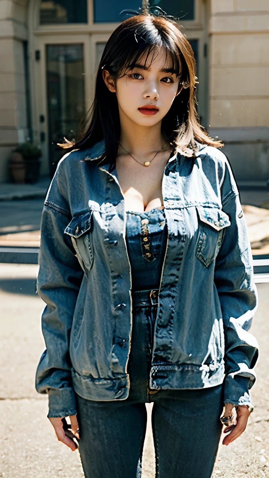 Big Breasts Busty Denim jacket Completely naked