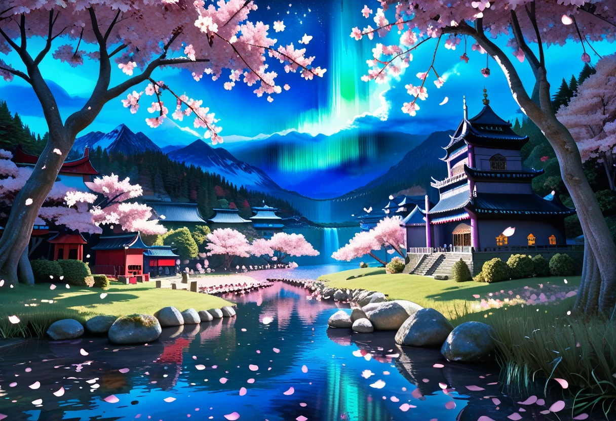 score_9, score_8_up, score_7_up, 3d, (Scenic Background, View of a Japanese Style Castle, Surrounded by a lake, Cherry Blossom Trees, Falling Cherry Blossom Petals, aurora and stars fill the night sky: 1.3), extremely detailed, ray tracing, RTX, high saturation, high contrast, photon mapping, (sharp image), (best quality), (detailed background), (intricate details), hyper detailed, 16k, light and shadow on skin, vivid colors, (lowkeylights_v2), (Dark), (Low-Key)
