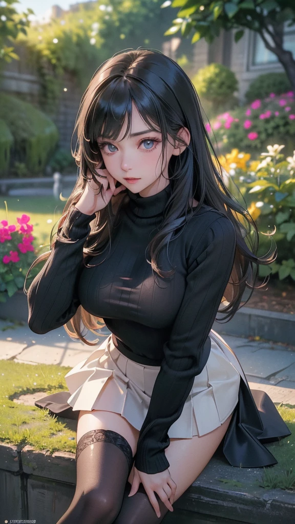 J. J. Grandville, Takako Hirai, Surreal, mysterious, strange, fantastical, fantasy, Sci-fi, Japanese anime, crystal starry sky, miniskirt beautiful girl wearing unconventional clothes and listening to flowers, perfect voluminous body, summer grass, ships, clouds, detailed masterpiece Hyper realistic sharp focus sexy erotic skin wet glistening embarrassment shy blushing 