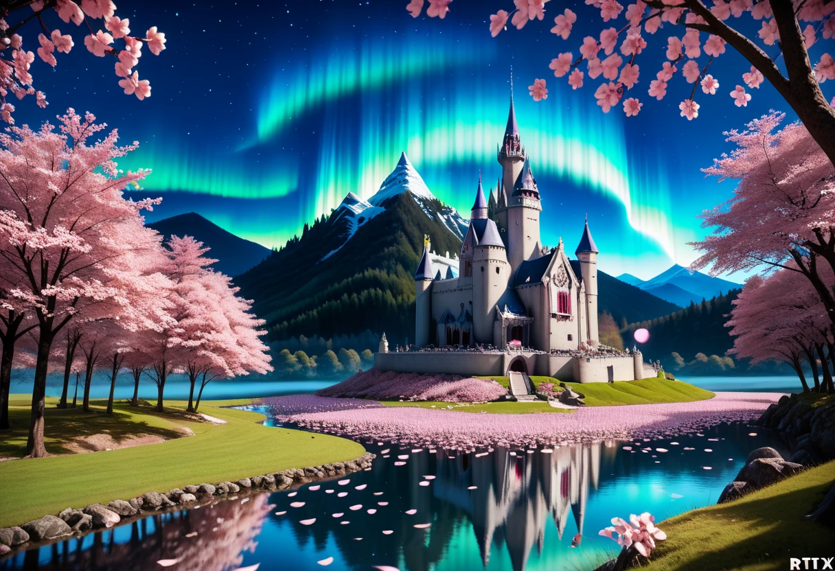 score_9, score_8_up, score_7_up, 3d, (Scenic Background, View of a Massive Fantasy Castle, Surrounded by a lake, Cherry Blossom Trees, Falling Cherry Blossom Petals, aurora and stars fill the night sky: 1.3), extremely detailed, ray tracing, RTX, high saturation, high contrast, photon mapping, (sharp image), (best quality), (detailed background), (intricate details), hyper detailed, 16k, light and shadow on skin, vivid colors, (lowkeylights_v2), (Dark), (Low-Key)
