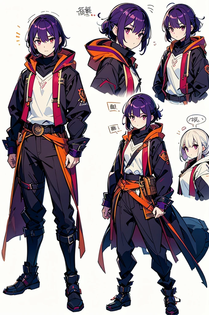 スポットライト付きのblackい背景, kishi-v2,  burgundy hair ,  with an adult-like face ,Tall, blackいタイツを履いている, Short hair updo,  with orange and white hair {x} in a hoodie , 彼はblackいズボンを履いていた, whole bodyblackの服, The skin is hidden　 (Ink stains:1.1), (pale:1.2),( purple :1.2),(red/black:1.2),  I was wearing long pants,nice,blackいローブを着て大きな女性, Nervous, COWBOY SHOOTING , sketch ( character design sheet, same characters, whole body, Three Views, Front, ~ ~ ~ side, return),(Very bright:1.1), White background, [ 1 girl:7], ( tilting your head :1.2), ([sketch|watercolor \(Moderate\)]:1.15)