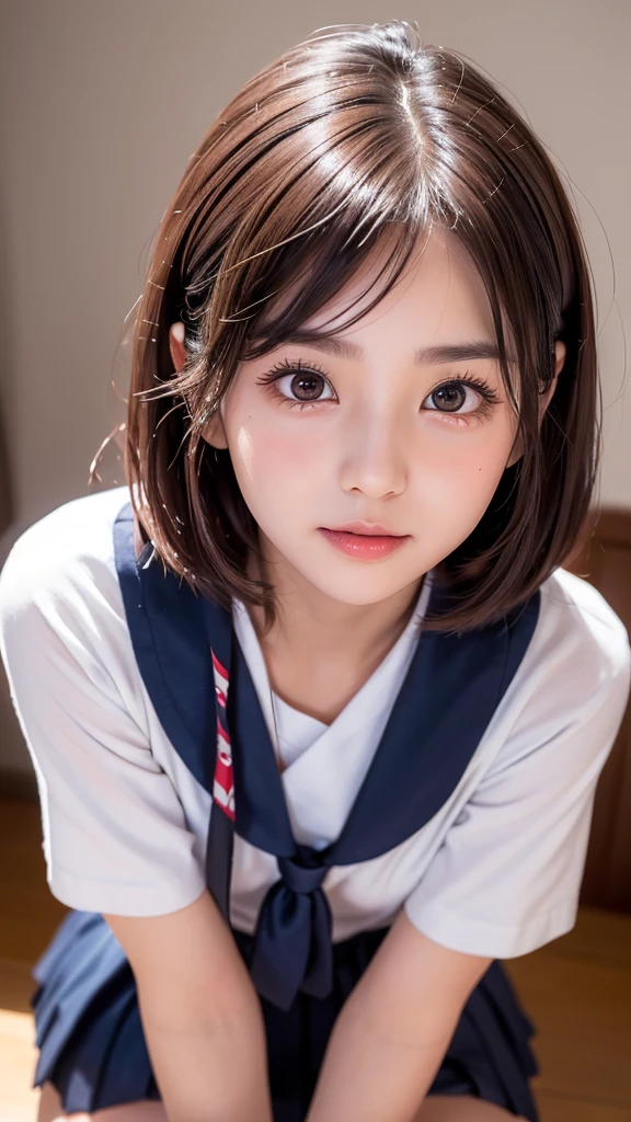 (((Shooting from below:1.5、Low Angle:1.2)))、One personの女性、cute、stand up、You can see inside her skirt、navy long sleeve cardigan:1.5、One person、日本の女子高to be born、One personで、Baby Face、:1.5、Flat chest、Short Bob、red Plaid skirt、Plaid、Black knee socks、navy long sleeve cardigan:1.5、Red pleated skirt、A bow tie、Short Bob、Navy Cardigan、Realistic scale、to be born、Highest quality、Masseter muscle area、Perfect Anatomy、Correct human body、School classroom、A classroom with rows of desks、blackboard、Professional Photographer、