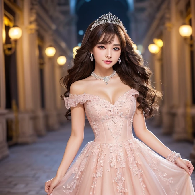 (highest quality、masterpiece、8K、best image quality、hyper realism、Award-winning work)、1 princess、(Alone:1.1)、(The most extravagant and exclusive sheer transparent tight princess dress:1.1)、(Tight, sheer, high-end princess dress with a perfect fit:1.1)、perfect and accurate princess dress、(Bright and shining transparent jewelry dress:1.1)、giant jewelry tiara、luxury transparent lace、(The most luxurious and highest quality giant tiara:1.1)、(The most luxurious and highest quality giant necklace:1.1)、A luxurious dress studded with jewels、(Upper body photo of a woman standing elegantly:1.2)、(glamorous body:1.1)、big breasts、big ass、Glamorous and perfect body line、the biggest smile looking at me、(accurate anatomy:1.1)、(The exterior of a beautiful and large luxury palace:1.3)、(blurred background:1.1)、(Inspired by the gardens of Versailles:1.1)、(Beautiful perfectly maintained flower garden:1.1)、(The finest palaces and beautiful gardens with flowers:1.1)、(The exterior of a beautiful, huge, Western-style palace of the highest quality:1.3)、(Exterior view of an elegant and majestic huge palace:1.2)、(Perfect and exclusive garden with beautiful flower beds:1.1)、(A regular and beautiful high-class flower bed:1.1)、(Cute flowers are arranged regularly:1.2)、(Beautiful and regular perfect luxury flower bed:1.2)、Beautifully manicured and perfect garden、A perfect garden maintained by a professional gardener、very bright and refreshing、(Beautiful skin that shines very brightly:1.1)、(very bright and vivid:1.3)、(Super high-definition bright and shiny skin:1.3)、Super high definition beautiful eyes、Super high definition perfect beautiful teeth