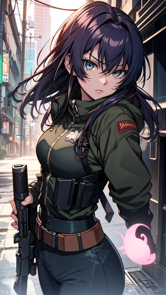 (anime artwork, anime style, studio anime, very detailed, up to date, vibrant, Anime Coloring, high contrast, masterpiece:1.2, best quality, best aesthetics),camouflage clothing,camouflage helmet, pleated skirt, Medium chest, A glimpse of thighs,random hair, One eye is hidden by the bangs, perfect proportions, high detail skin, Cute, detailed faces, random sexy pose, precise fingers,panty shot Girl shooting automatic rifle, (muzzle explodes:1.2), (looks into sight), finely drawn automatic rifle, bulletproof suit, (turn towards the viewer), syncs body orientation and gaze, dynamic angle, battle, war,Hide in Obstruction