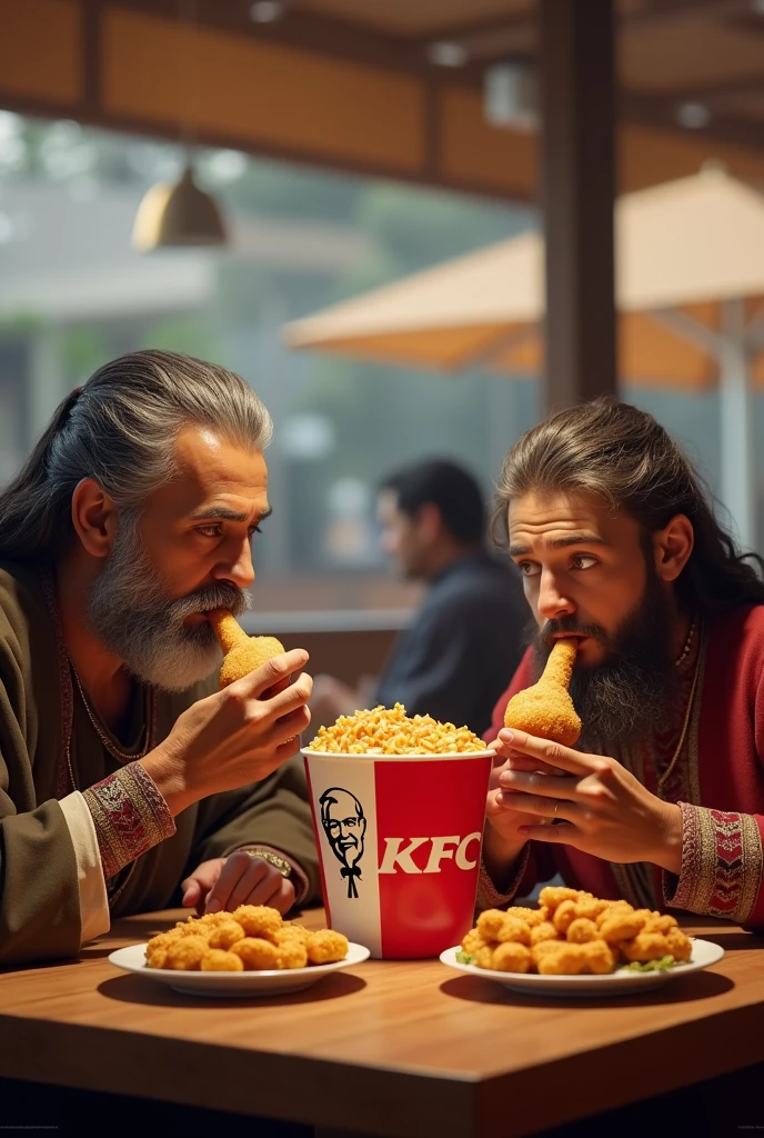 Detailed photo of Elon Musk sitting together with Mark Zuckerberg ,eating samosa at table, hip level shot, detailed face, photo realistic, two men sitting together at table, Elon musk and Mark Zuckerberg eating samosa at table, 8k resolution,