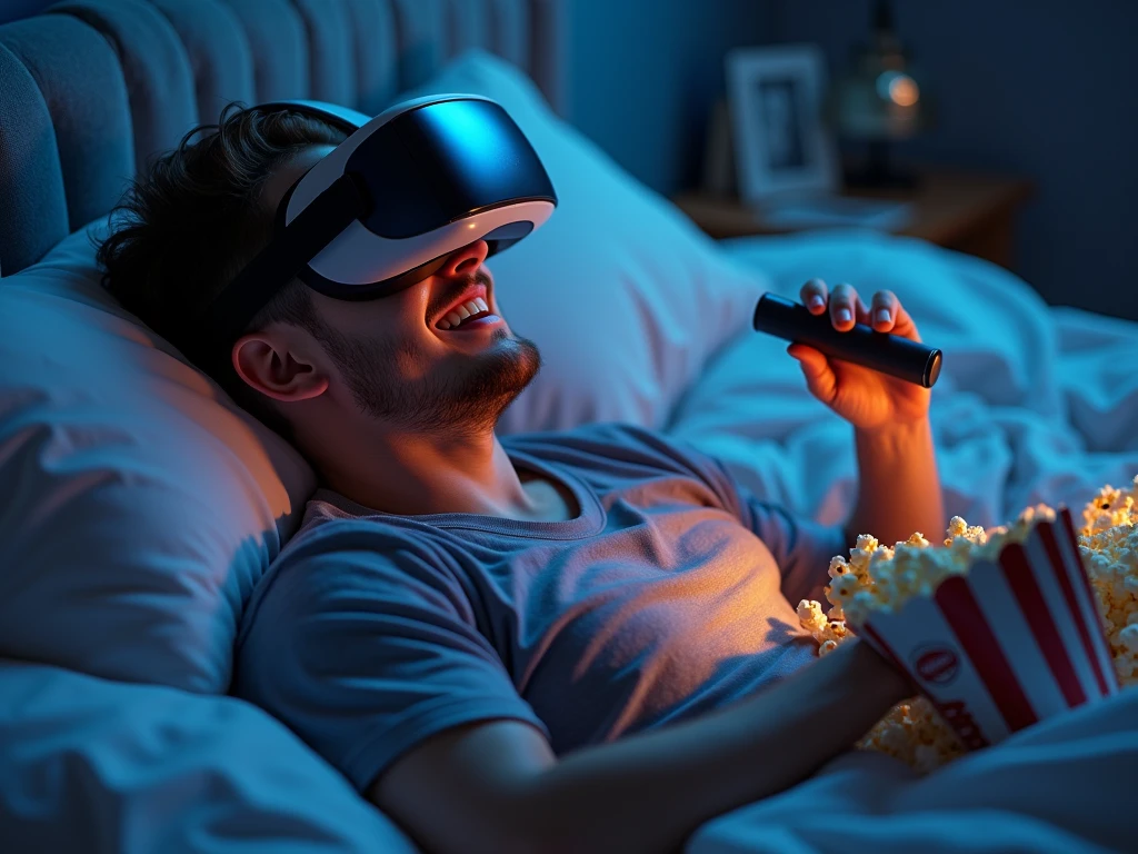 man laying in bed with a virtual reality device on his head, vr helmet on man, vr goggles, wearing vr goggles, wearing a vr headset, vr headset, vr googles, futuristic vr headset, wearing a vr-headset, virtual reality headset, virtual reality, wearing vr glasses, vr helmet, wearing vr, vr glasses, virtual metaverse room