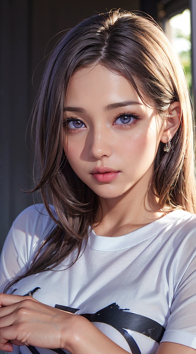  1 girl,  medium boobs, Starry Eyes, (8k,  RAW Photos, High sensitivity,  best quality, masterpiece, Ultra  high definition ,  realism: 1.25), , ( 非常に DetailsなCG Unity 8K壁紙 ,  best quality,  high definition : 1.2), (Ultra_  Details, 超 high definition : 1.2),  perfect lighting, Personal, ( 1 girl: 1.4), ( cute girl: 1.2),  Unreal Engine ,  side lights, Gray Hair,  purple eyes,  perfect face,  Detailsな顔,  perfect body,   beautiful eyes ,  Facial beauty, (Light Skin: 1.4), Idol, (whole body), See-through t-shirt, transparent,