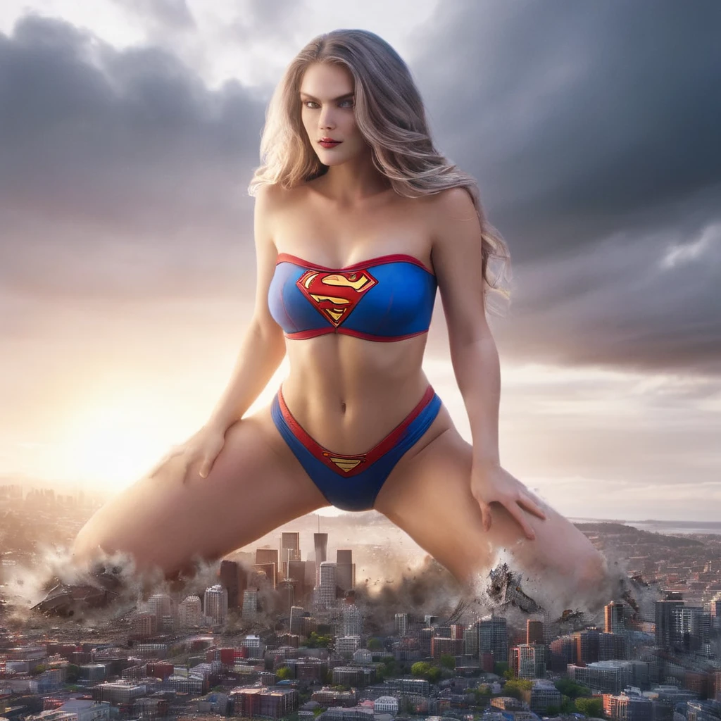 Giantess Beautiful  provocative sensual Supergirl wearing sexy Nipple Covers Only in Seattle, immense thighs, radiant otherworldly skin, chaotic destruction, swirling clouds and debris, fantasy, science fiction, dramatic lighting, cinematic, best quality, 4k, 8k, highres, masterpiece:1.2, ultra-detailed, realistic, photorealistic, photo-realistic:1.37, HDR, UHD, studio lighting, ultra-fine painting, sharp focus, physically-based rendering, extreme detail description, professional, vivid colors, bokeh