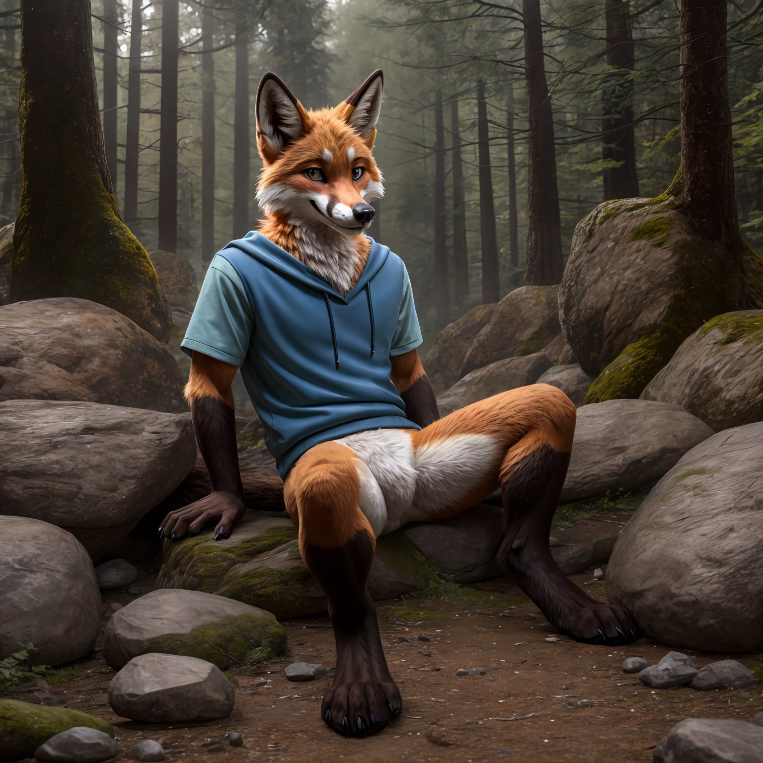 Anthro,solo,male,mammal,canid,canine,fox,multicolor body,happy - SeaArt AI