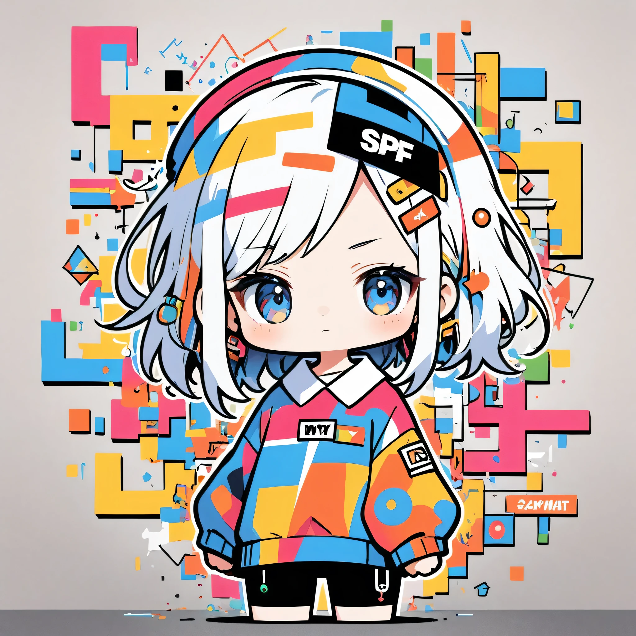 Ultra-realistic Seizo Watase style, Simple line acronym abstract art, Cute design, (((Background is discarded))), Street fashion,