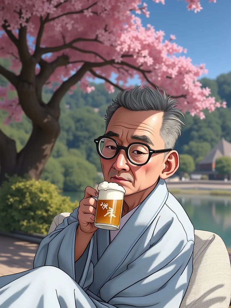 A middle-aged man in his 40s, smoking cigars, chinoises, manga, Hayao Miyazaki
