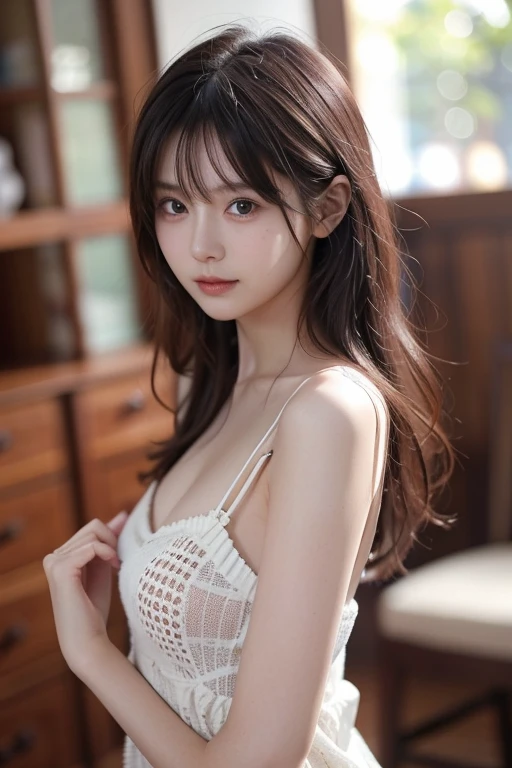  Realistic Photo Quality 、A Japanese model in a blue dress is posing for a photo, realistic  young gravure idol  ,  young cute gravure idol ,  young gravure idol  ,  young sensual gravure idol ,  young skinny gravure idol ,  looking at the camera、Detailed and beautiful eyes、 cute smile、Relaxed, soft, and gentle expression 