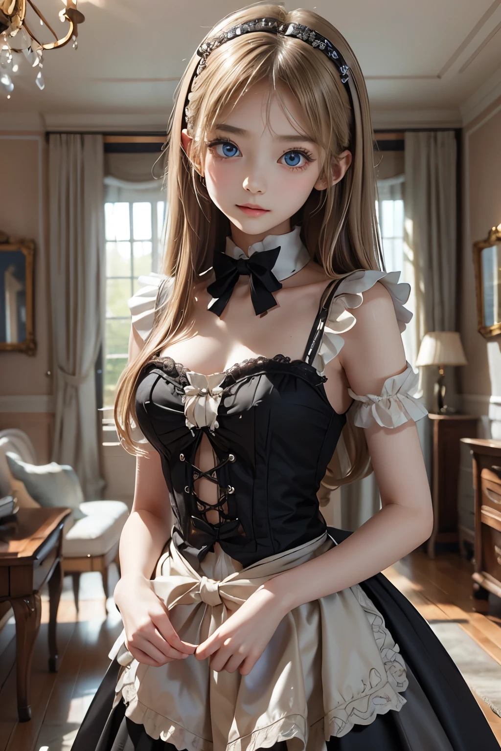 a woman wearing a blue blouse and black jeans, puff sleeves, matte navy - blue bodysuit, fancy top, with shoulder pads, victorian inspired clothing, voluminous sleeves, wearing a blouse, navy, blue corset, 1 0 s, 10s, corsets, victoriana, wearing a cute top, edited, with victorian clothing