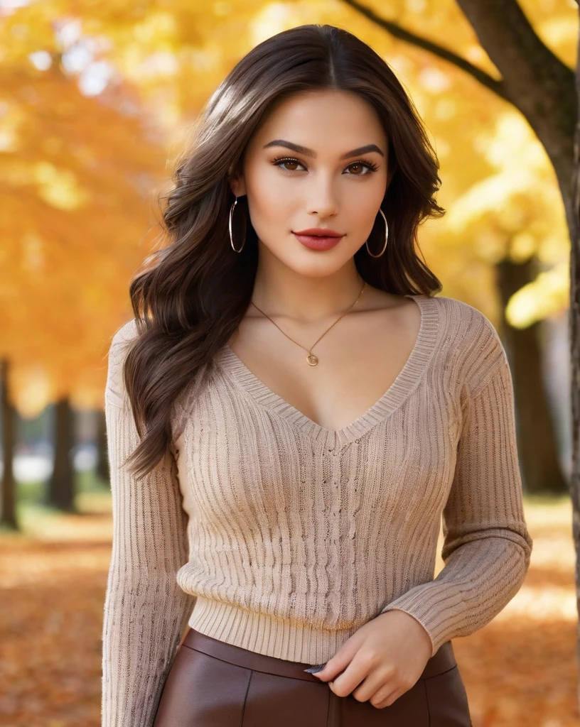 beautiful woman (mbe11ucci-130:.99), (closeup portrait), sexy waist, realistic, (detailed:1.15),(film grain, skin details, 4k:1), smile, Dappled Light, analog style (look at the viewer), (skin texture), (film grain), (hyper-realistic texture skin:1.3), cinematic light, sidelighting, ultra high res, best shadow, RAW, beautiful hair, designer jacket, fashionable skirt, turtleneck shirt, winter city park, professional model photoshoot, hdr, sunset,