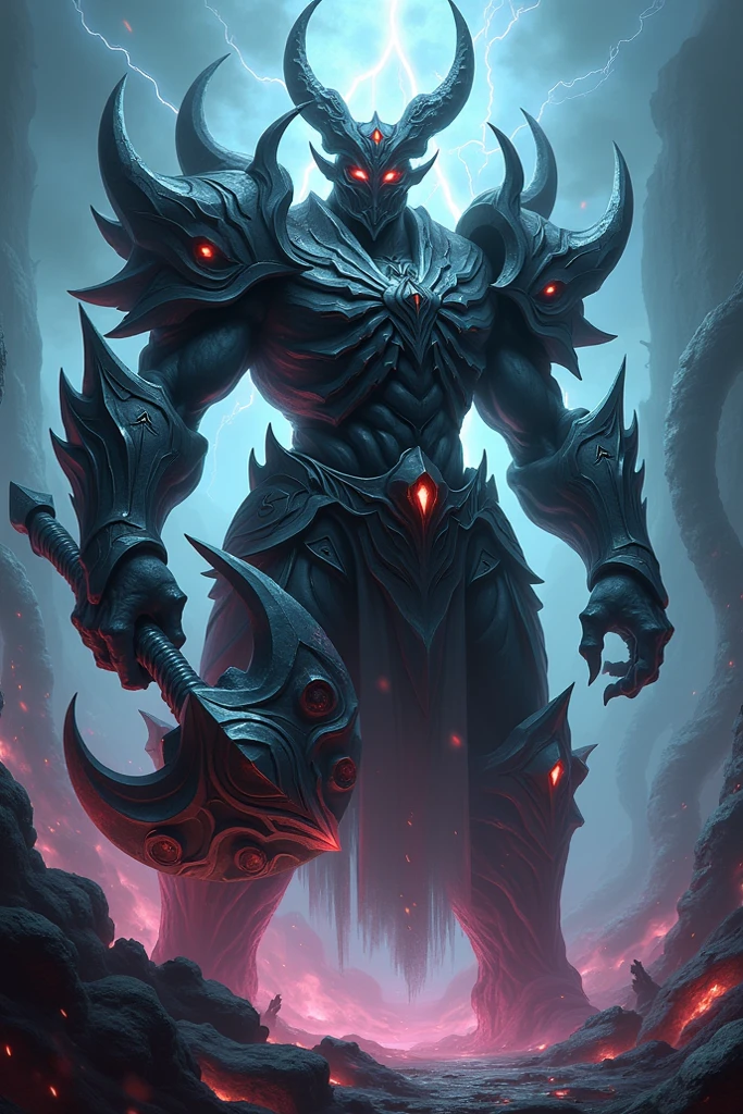 Demon Supreme，HD face，Yellow-skinned，horn，middle aged man，Black and purple full body battle robe，Skeleton knife in hand，stand posture，Frontal orientation，best qualtiy，tmasterpiece，Hyper-realistic，Gaming Products，ultra - detailed，Natural light。
