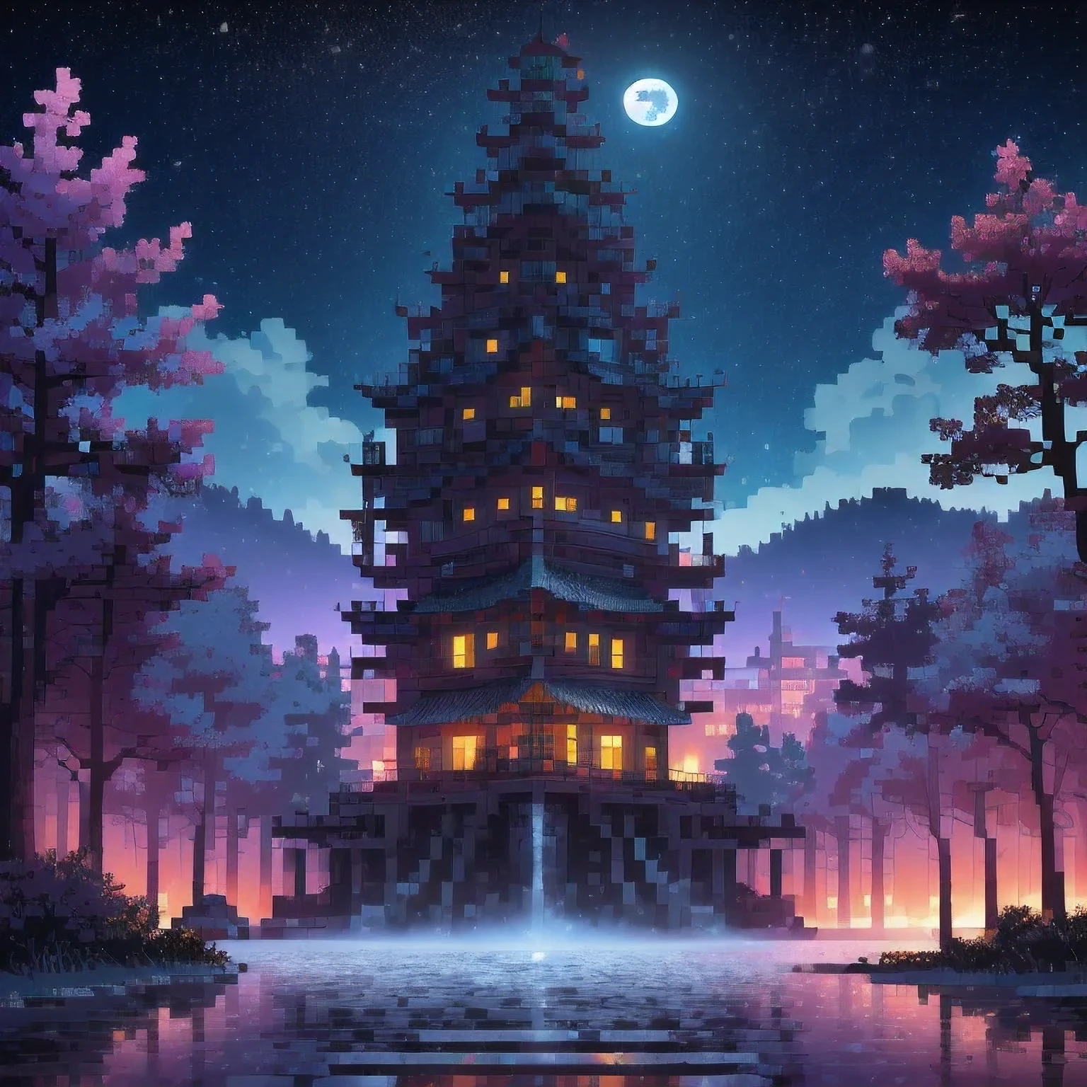 ((紫粉 City : 1.5)), (masterpiece), ( is the best quality: 1.0), ( Ultra High Resolution : 1.0), Detailed illustrations, Detailed Scenery , vibrant colors 紫粉 walking through the city, 8 K, night, Moon Clouds , ((magic, beautiful , Trees: 1.4 )), (( is the best quality, vibrant , 32 k Clear Lighting Effects )).
