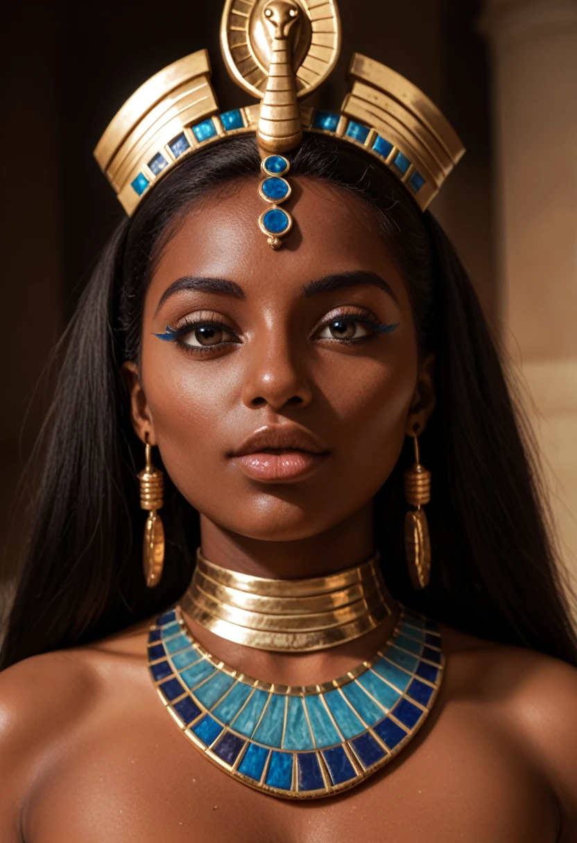 photorealistic high resolution portrait of Nefertiti, Queen of Egypt, beautiful woman with regal bearing, extremely detailed face, piercing eyes, full lips, elaborately decorated headdress, ornate jewelry, soft warm lighting, dramatic chiaroscuro, cinematic composition, oil painting, renaissance style, muted color palette, (best quality,4k,8k,highres,masterpiece:1.2),ultra-detailed,(realistic,photorealistic,photo-realistic:1.37),HDR,UHD,studio lighting,ultra-fine painting,sharp focus,physically-based rendering,extreme detail description,professional,vivid colors,bokeh