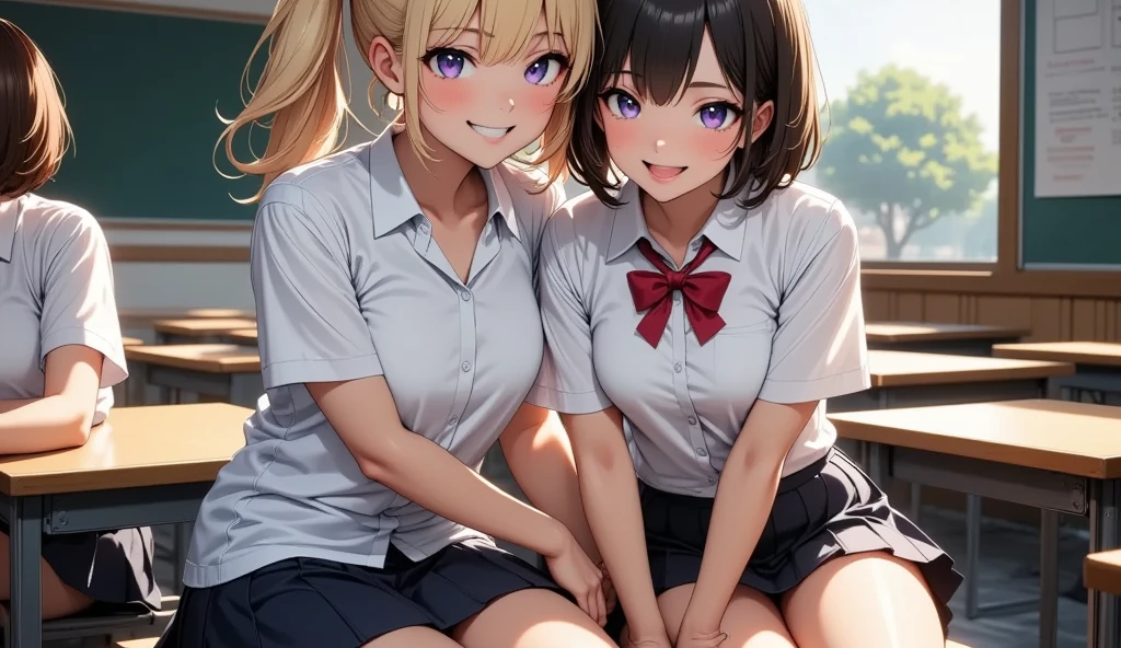 (masterpiece:1.2, highest quality), (Realistic, photoRealistic:1.4), Beautiful illustrations, (Natural Side Lighting, Cinema Lighting), Written boundary depth, Looking at the audience, Front view, 1 girl, Asian, , Perfect Face, Symmetrical cute face, Pale skin, Shiny skin, Asymmetrical bangs, Big eyes, Droopy eyess, Long eyelashes, thin, Beautiful Hair, Beautiful Face, Beautiful and beautiful eyes, Beautiful clavicle, Beautiful body, Beautiful breasts, Beautiful thighs, Beautiful legs, Beautiful fingers, ((High-quality fabric, brown knit vest, Short sleeve white collar shirt, Navy Pleated Skirt, Navy bow tie )), (vaginal Sex:1.5), (Beautiful views), evening, Droopy eyes, (Cum in pussy:1.5), Sex, erotic, Cum in pussy, Heterosexual, Mole, Mole under eye, (smile, Superior, Open your mouth)、chisato nishikigi, short hair, bangs, blonde hair, (red eyes:1.5), hair ribbon, one side up, bob cut,