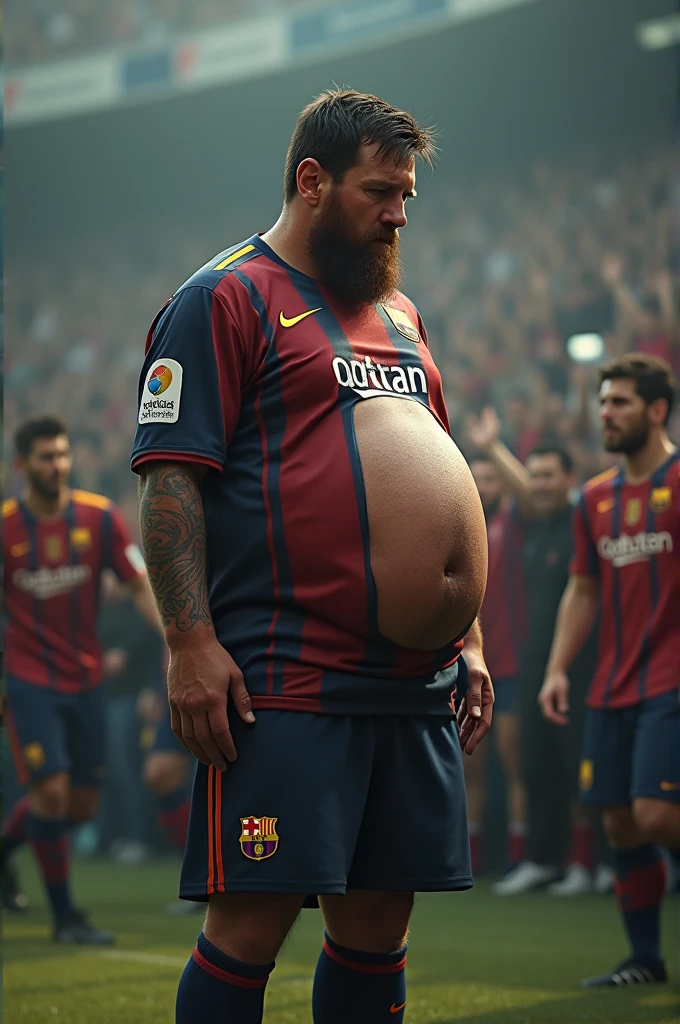 1girl, long hair, smile, hairstyle, ((slutty Barcelona soccer jersey)), top and bikini, big breasts, big ass, (curvy), professional make-up, necklace, football stadium vacation, (cyberpunk), dynamic light, dynamic angle, (seductive poses), beautiful curves, curvy body, plump body, huge big ass, thick body, curvy body type, voluptuous body type, busty body type, thick body type, big chest, big