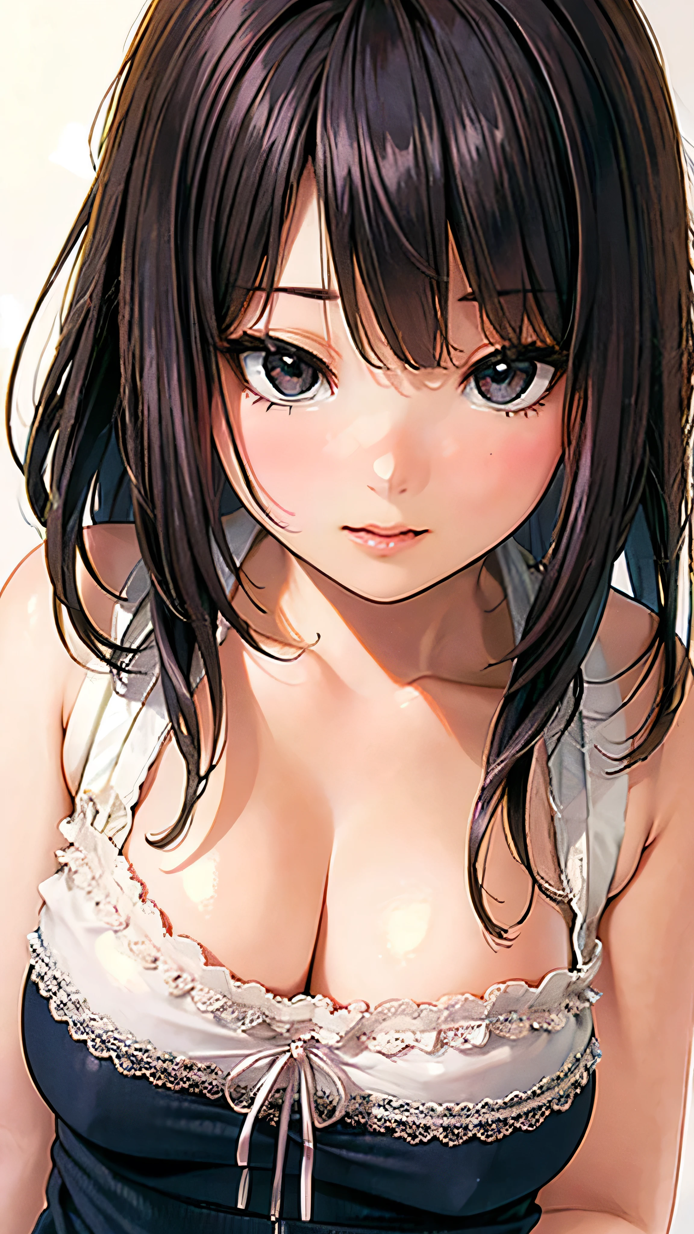 Anime Girl With Big Breast Posing For A Picture In A Black Dress