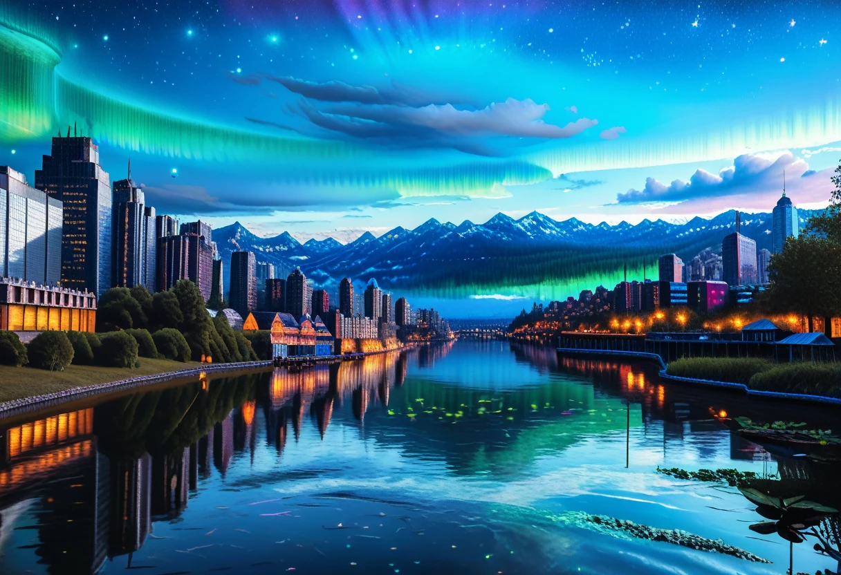 score_9, score_8_up, score_7_up, 3d, (Photo), (Scenic Background, View of Modern City surrounded by a lake, a large Modern Neon City at the center of the lake, with skyscrapers and tall buildings, aurora and stars fill the night sky, dense fog low to the ground: 1.3), extremely detailed, ray tracing, RTX, high saturation, high contrast, photon mapping, gloomy, (sharp image), (best quality), (detailed background), (intricate details), (lowkeylights_v2), (Dark), (Low-Key)
