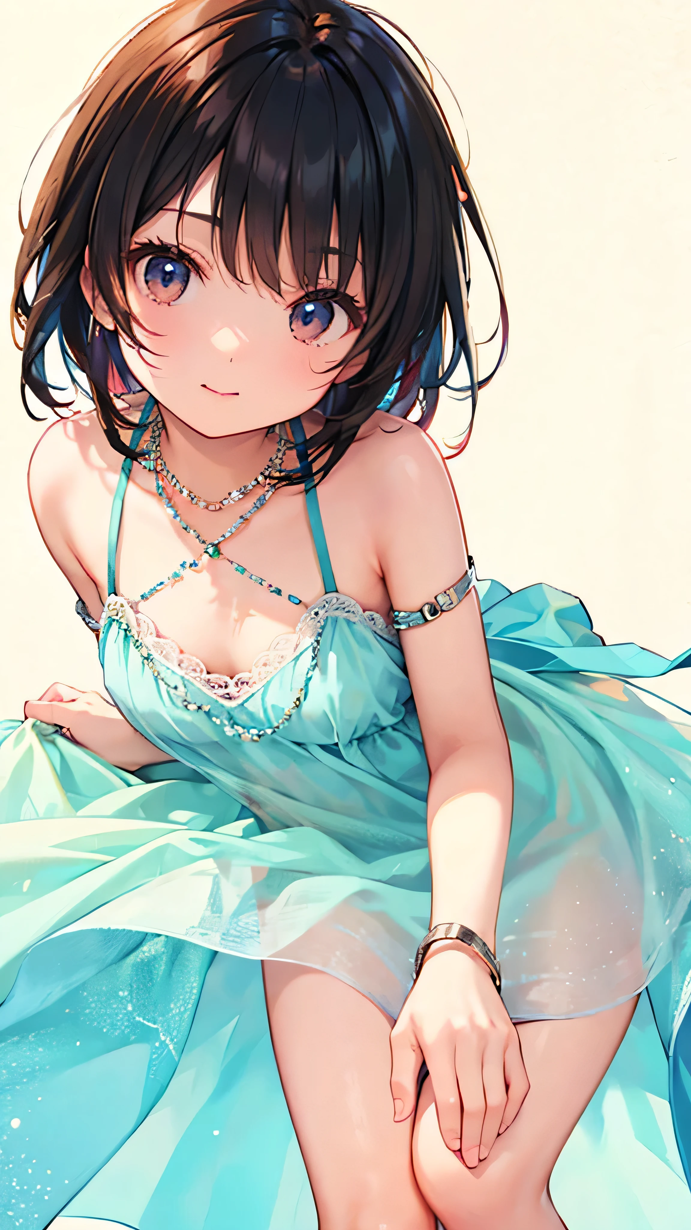 (masterpiece, Best Quality,  OFFICIAL ART:1.2),  one woman, plain background ,  super precise illustration, highly  Details,  Dynamic Angle, beautiful  Details, 8k, (Best Quality, masterpiece,  Hi-Res,  Details),  Anime Style , (beautiful details,  beautiful lip detail, Very detailed eyes and face), smooth brushstrokes, Black Hair,  dynamic angle that raises one leg terribly, (( vintage, plain background ),  in a gorgeous dress 