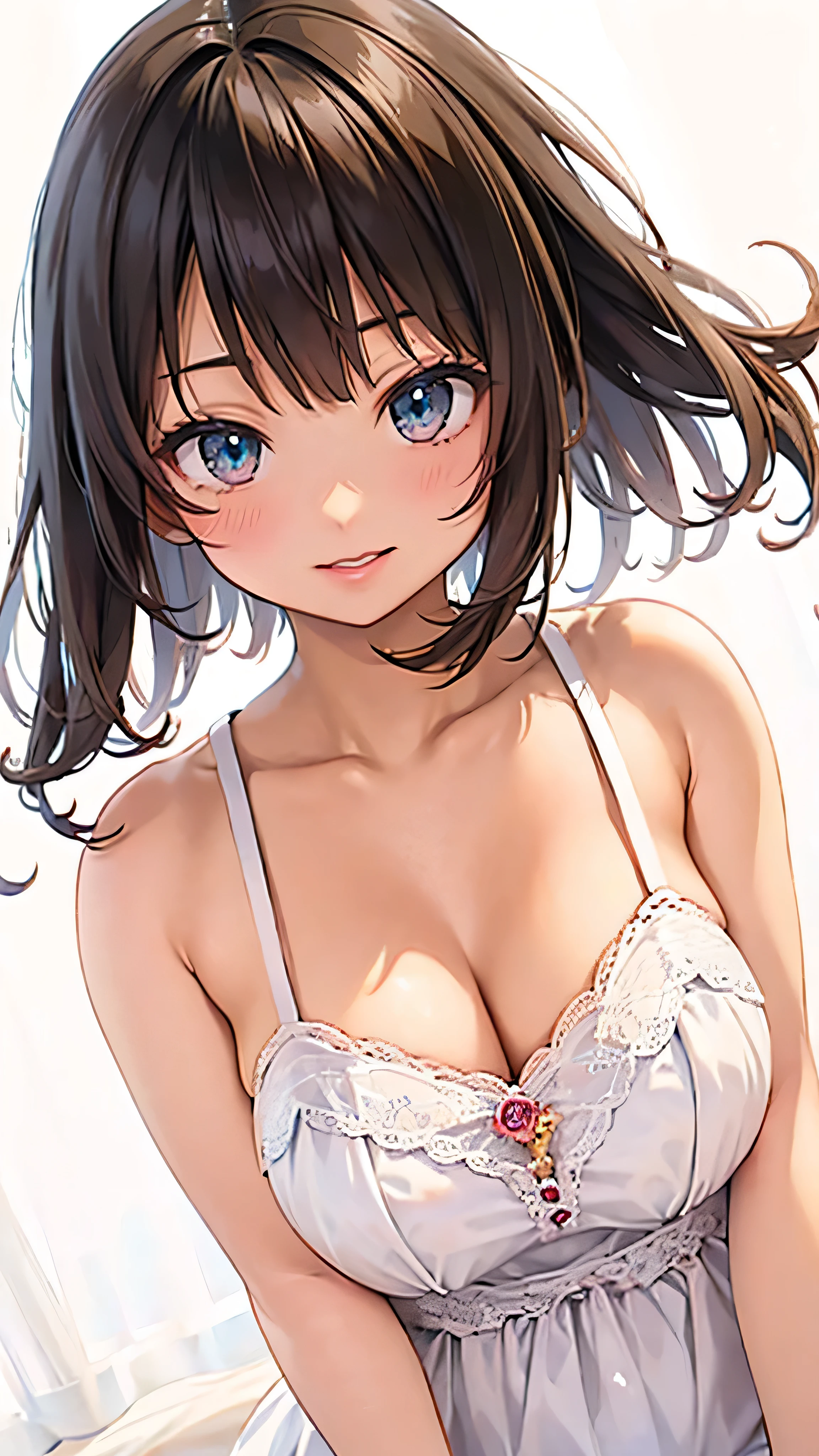 (masterpiece, Best Quality,  OFFICIAL ART:1.2),  one woman, plain background ,  super precise illustration, highly  Details,  Dynamic Angle, beautiful  Details, 8k, (Best Quality, masterpiece,  Hi-Res,  Details),  Anime Style , (beautiful details,  beautiful lip details , Very detailed eyes and face), smooth brushstrokes, Black Hair,  dynamic angle, (( vintage, plain background ),  in a gorgeous dress 