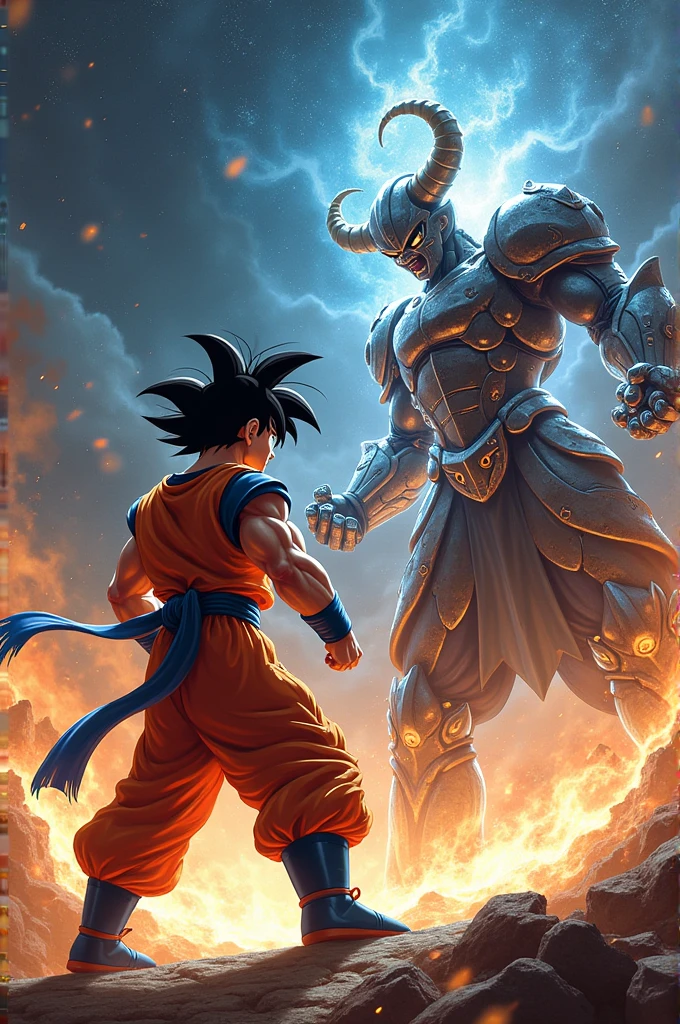 Goku beats Aldebaean from Taurus of the Knights of the Zodiac