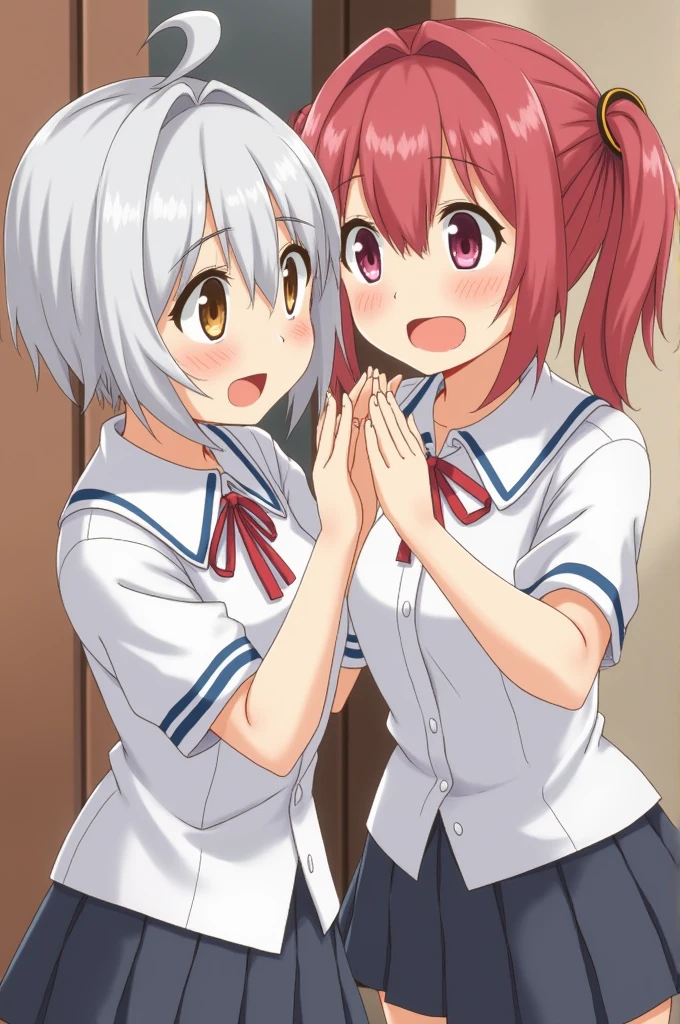 Two Women, Asuka Shikinami and Rei Ayanami, Having anal sex outdoors、Anal Release, smile, excited, incontinence, Double Peace Sign