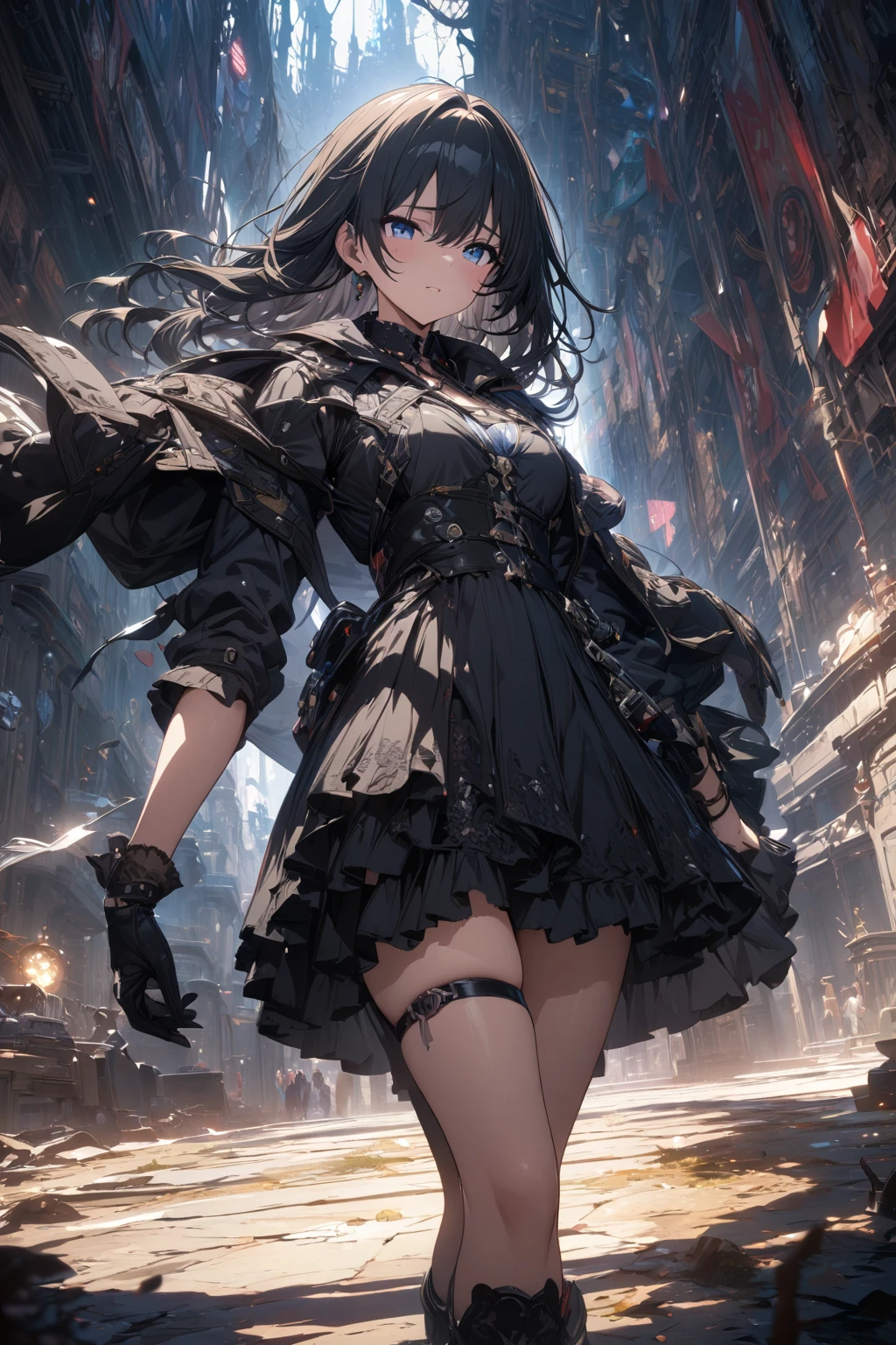 anime giantess,giant monster girl, laughing out loud,Tentacles,looking down,storm,giant body,epic,serious situation,giantess,giantess art work、Re:Zero、full body、lightning、Destroyed urban area、rubble、freeing people,fighting battle tanks、HQ、high resolution