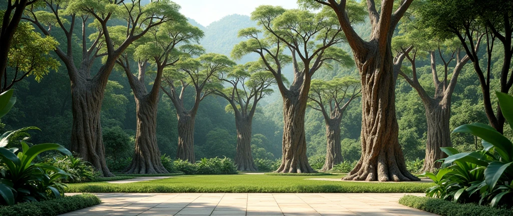 (a giant tree), micro-woman, tiny-woman, mini-woman and a giant tree, thick body, long wavy hair, thick thighs, wide hips, photo studio, sitting on a stone, tight elegant maroon dress