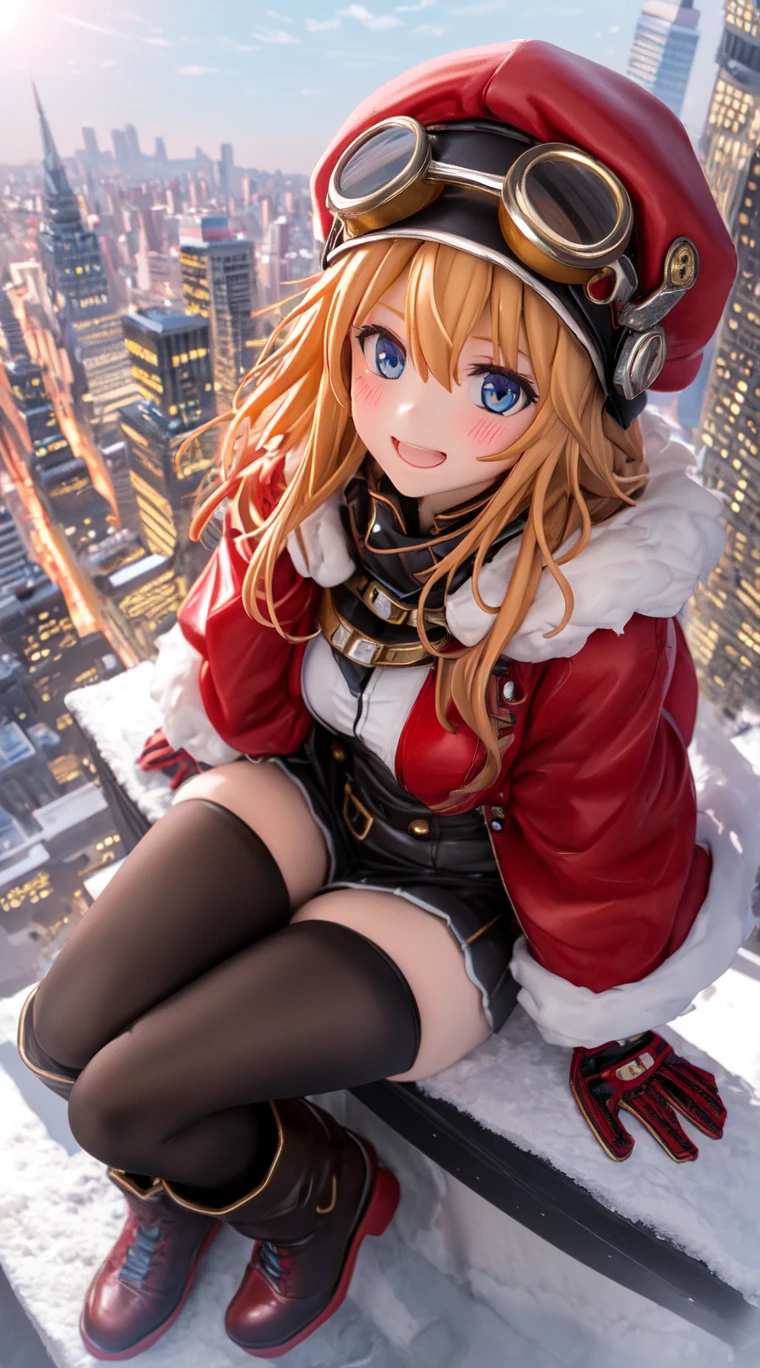 Sexy anime girl in Santa costume listening to music in front of Paris Eiffel Tower.