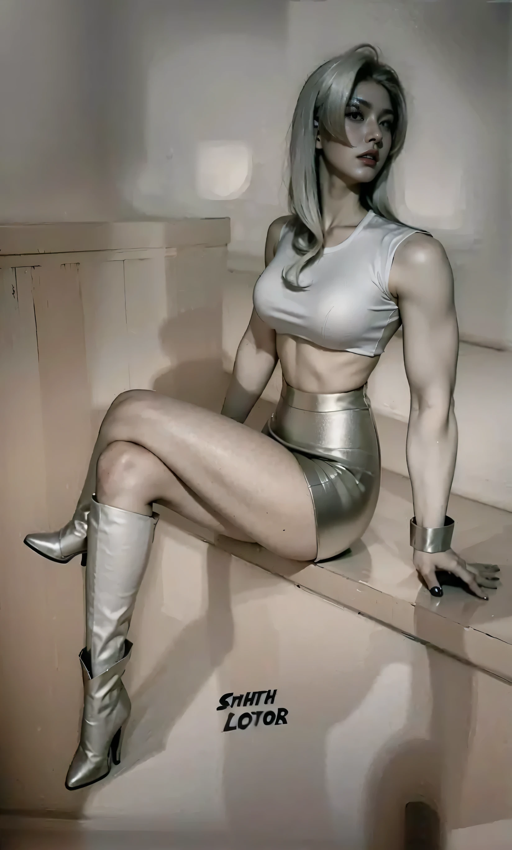 score_9,score_8_up,score_7_up,8k,hd,1girl, muscular,white background,lying,from above, black girl,white louis vuitton crotchless body stocking,gloves,platform footwear, louis vuitton Platform heels,