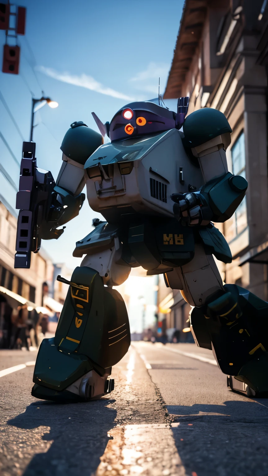 a high quality masterpiece, 1 big robot, robot with a purple color, obsolete, holed rifle,running towards the viewer, extremely detailed, cinematic lighting, (best quality, 4k, 8k, highres, masterpiece:1.2), ultra-detailed, (realistic, photorealistic, photo-realistic:1.37), HDR, UHD, studio lighting, ultra-fine painting, sharp focus, physically-based rendering, extreme detail description, professional, vivid colors, bokeh