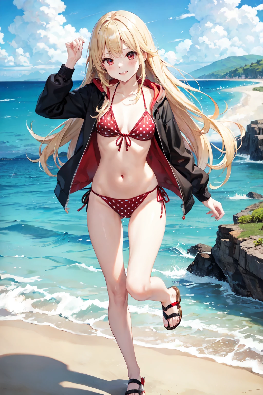 masterpiece, highest quality, ,highest quality, High resolution, highly detailed face,、official、Ocean、Micro bikini on the edge、NSFW、full body shot